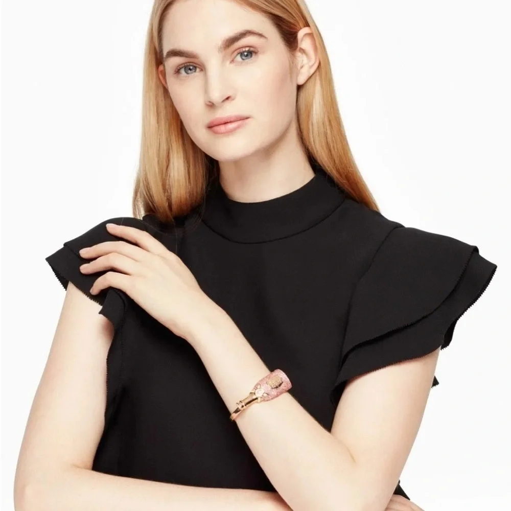 Kate Spade Champagne Toast Bottle Gold Pink Crystal Bracelet - Picture 15 of 16